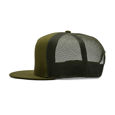 Camo 6 Panel Flat Brim Mesh Cap Custom Logo Army Green Flat Brim Trucker Hat