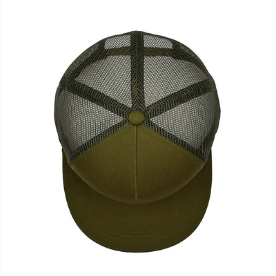 Camo 6 Panel Flat Brim Mesh Cap Custom Logo Army Green Flat Brim Trucker Hat