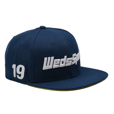 Navy Blue Acrylic Six Panel Flat Cap Customized Logo 3D Embroidered Snapback Cap