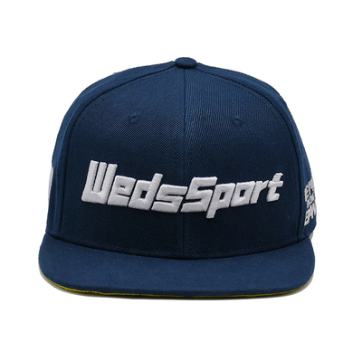 Navy Blue Acrylic Six Panel Flat Cap Customized Logo 3D Embroidered Snapback Cap