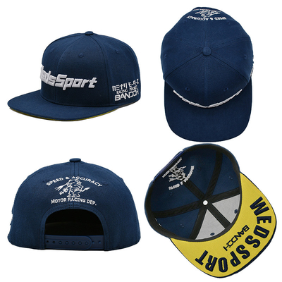 Navy Blue Acrylic Six Panel Flat Cap Customized Logo 3D Embroidered Snapback Cap