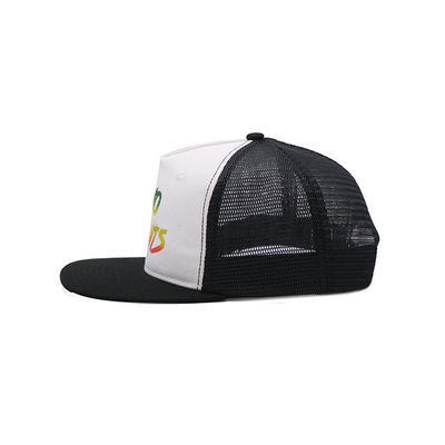 Flat Peak Plastic Buckle 5 Panel Trucker Cap Logo Printing