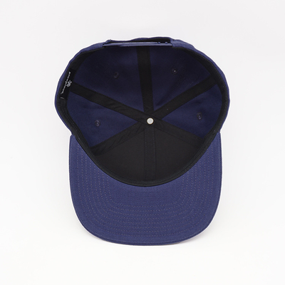 Personalized Flat Brim Snapback Hats Snap Button Adjustable Navy Blue Towel Embroidered
