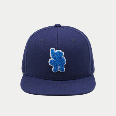 Personalized Flat Brim Snapback Hats Snap Button Adjustable Navy Blue Towel Embroidered