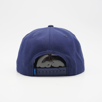 Personalized Flat Brim Snapback Hats Snap Button Adjustable Navy Blue Towel Embroidered