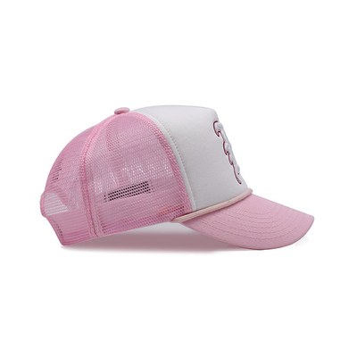 Pre Curved Visor Cotton Polyester Trucker Cap With Embroidered Logo