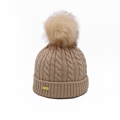 Beanie Hats Fur Pom for Women Winter Fashion Knitted Hat Female Twist Pattern Caps