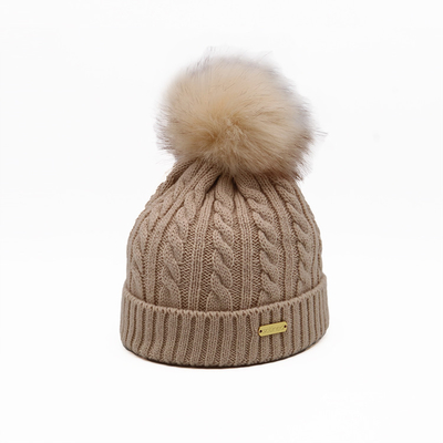 Beanie Hats Fur Pom for Women Winter Fashion Knitted Hat Female Twist Pattern Caps