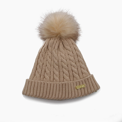 Beanie Hats Fur Pom for Women Winter Fashion Knitted Hat Female Twist Pattern Caps