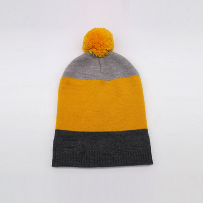 Lightweight 58CM Knit Beanie Hats For Winter Season In Black Grey Yellow