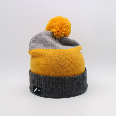 Lightweight 58CM Knit Beanie Hats For Winter Season In Black Grey Yellow