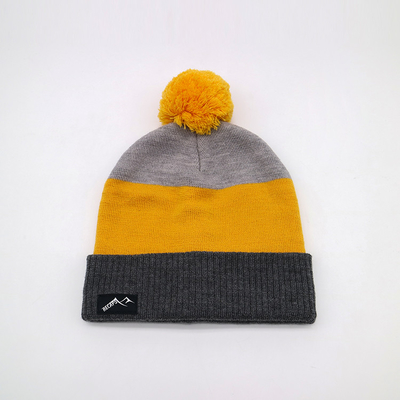 Lightweight 58CM Knit Beanie Hats For Winter Season In Black Grey Yellow