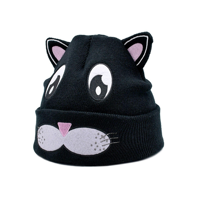 Winter Polyester Fabric Style Knit Cat Ear Hat Cute Beanie Hats Warm Slouchy Hat