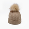 Embroidery Unisex Knit Beanie Hats In White Chunky Cable Knit Pompom Soft Warm Hat