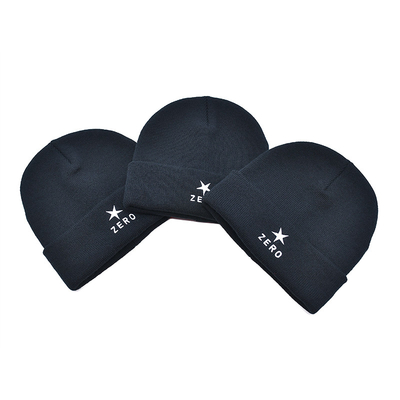 OEM Polyester 58CM Knit Beanie Hats With Custom Embroidery logo