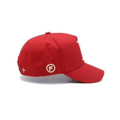 Classic Curved Visor Five Panel Baseball Cap With 4 Eyelets Red