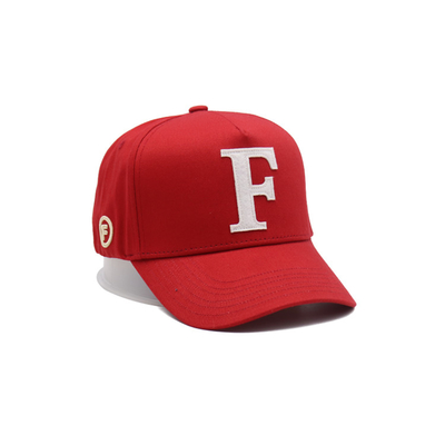 Classic Curved Visor Five Panel Baseball Cap With 4 Eyelets Red