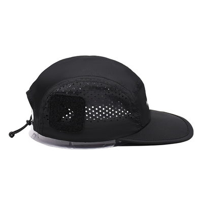 5 Panel Camper Hat with Sports Mesh Sweatband and Flat Brim Shape Laser Cutting Panel
