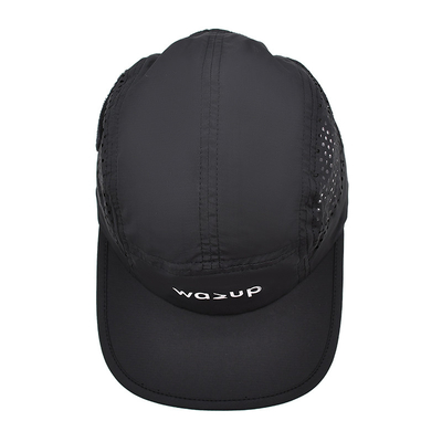 5 Panel Camper Hat with Sports Mesh Sweatband and Flat Brim Shape Laser Cutting Panel