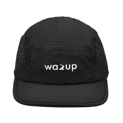 5 Panel Camper Hat with Sports Mesh Sweatband and Flat Brim Shape Laser Cutting Panel