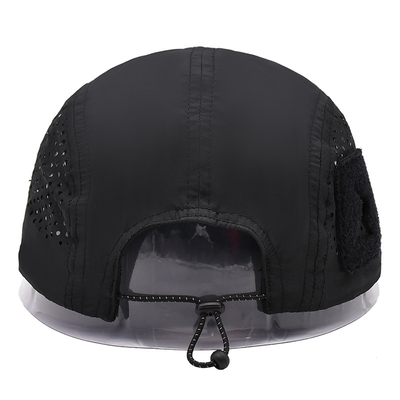5 Panel Camper Hat with Sports Mesh Sweatband and Flat Brim Shape Laser Cutting Panel