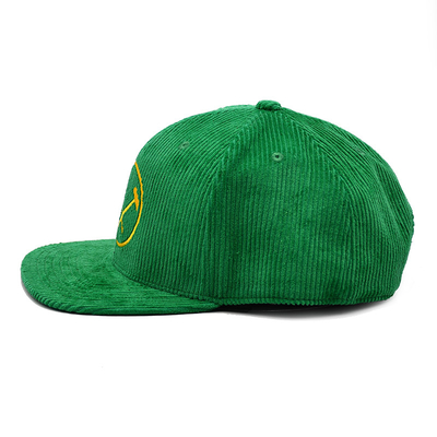 Unisex 6 Panel Snapback Hat Green Customizable Color Corduroy Fabric