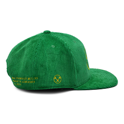 Unisex 6 Panel Snapback Hat Green Customizable Color Corduroy Fabric