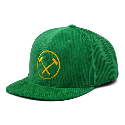 Unisex 6 Panel Snapback Hat Green Customizable Color Corduroy Fabric