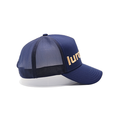 Metal Logo Blue Snapback Trucker Cap With Cotton Sweatband