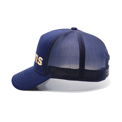 Metal Logo Blue Snapback Trucker Cap With Cotton Sweatband