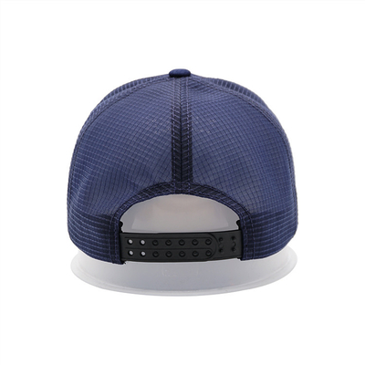 Metal Logo Blue Snapback Trucker Cap With Cotton Sweatband