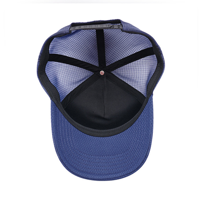 Metal Logo Blue Snapback Trucker Cap With Cotton Sweatband