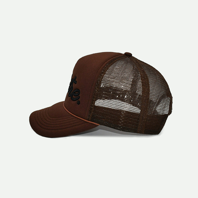 Adjustable Customized 5 Panel Sponge Trucker Cap Brown Summer Decorative Rope