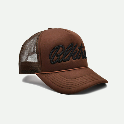 Adjustable Customized 5 Panel Sponge Trucker Cap Brown Summer Decorative Rope