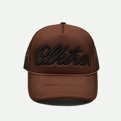 Adjustable Customized 5 Panel Sponge Trucker Cap Brown Summer Decorative Rope