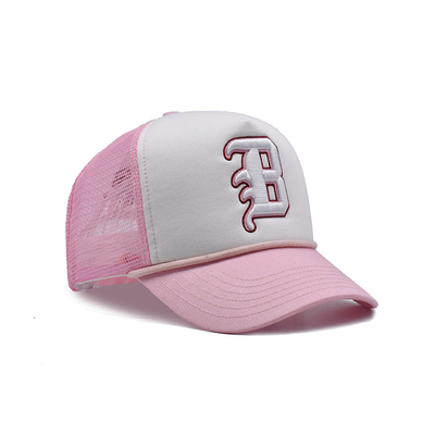 Flat Bill High Profile 5 Panel Trucker Cap With Adjustable Snapback Closure