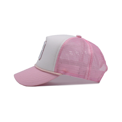 Flat Bill High Profile 5 Panel Trucker Cap With Adjustable Snapback Closure