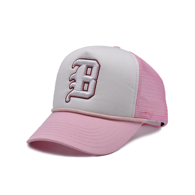 Flat Bill High Profile 5 Panel Trucker Cap With Adjustable Snapback Closure