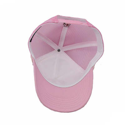 Flat Bill High Profile 5 Panel Trucker Cap With Adjustable Snapback Closure