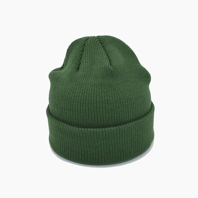 Custom Acrylic Ribbed Beanie Cap Embroidery Logo Green Winter Ski Hat Plain