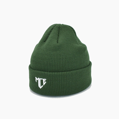 Custom Acrylic Ribbed Beanie Cap Embroidery Logo Green Winter Ski Hat Plain