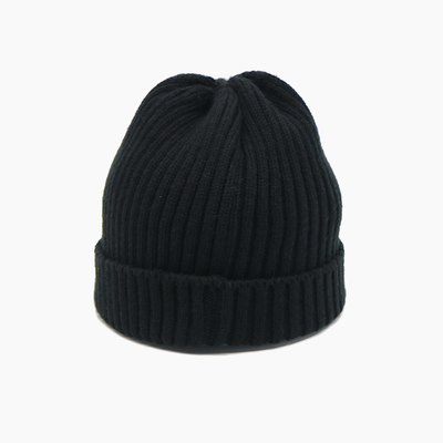 Custom Winter Cuffed Knitted Hats Mental patch Beanies Solid Color Unisex Warm Caps