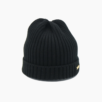 Custom Winter Cuffed Knitted Hats Mental patch Beanies Solid Color Unisex Warm Caps