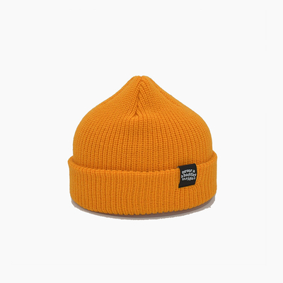 Custom Yellow Knit Beanie Hats 58CM For Winter Unisex Adult