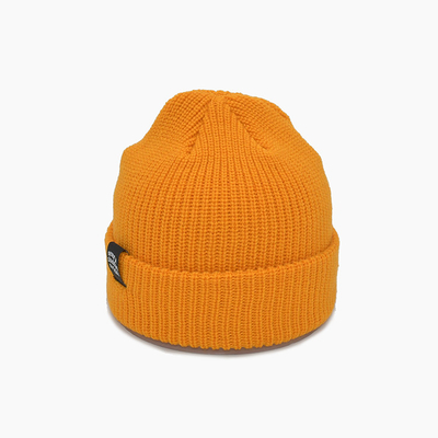 Custom Yellow Knit Beanie Hats 58CM For Winter Unisex Adult