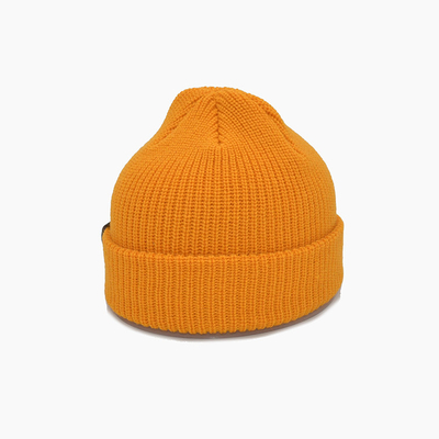 Custom Yellow Knit Beanie Hats 58CM For Winter Unisex Adult