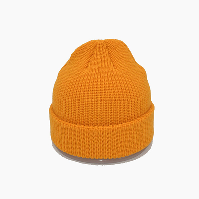 Custom Yellow Knit Beanie Hats 58CM For Winter Unisex Adult