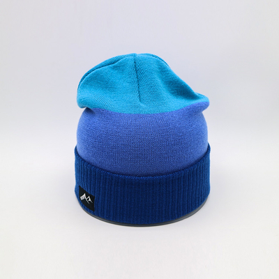 Custom Knit Beanie Hats Blue Color Warm Winter Blank Pattern