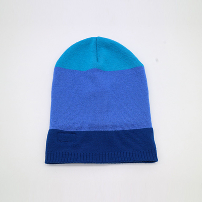 Custom Knit Beanie Hats Blue Color Warm Winter Blank Pattern