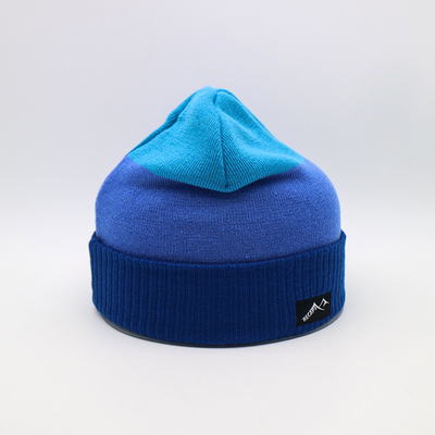 Custom Knit Beanie Hats Blue Color Warm Winter Blank Pattern